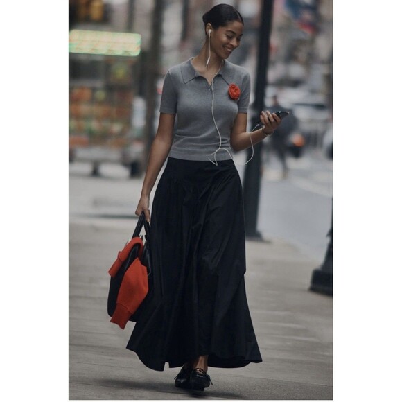 Anthropologie Maeve Drop Waist A Line Maxi Skirt Sz 2 Black
